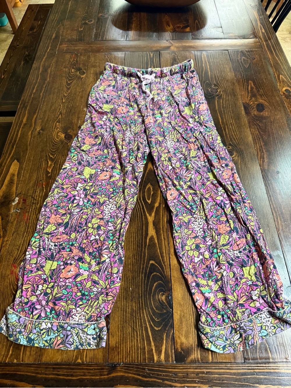 Anthropologie Multicolor Floral Pajama Pants — Purple, Green, Pink, Yellow